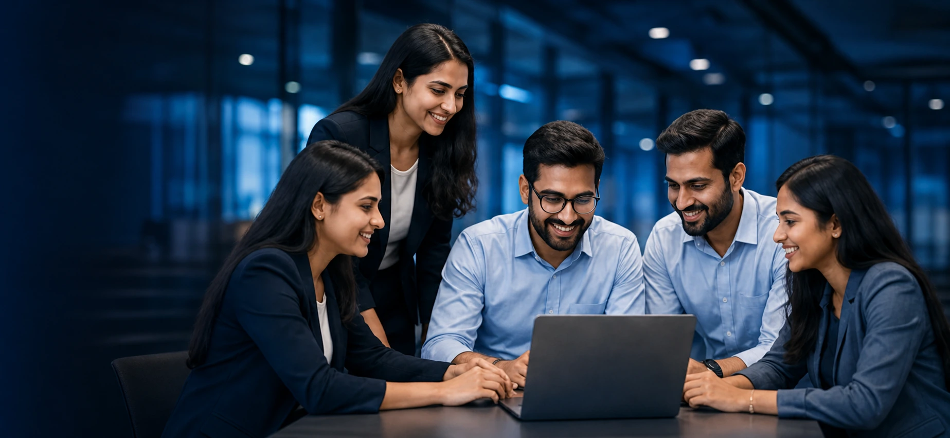Professional team collaborating in a modern office